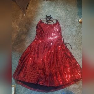 Red Sequin Halter Dress Pinup Rockabilly